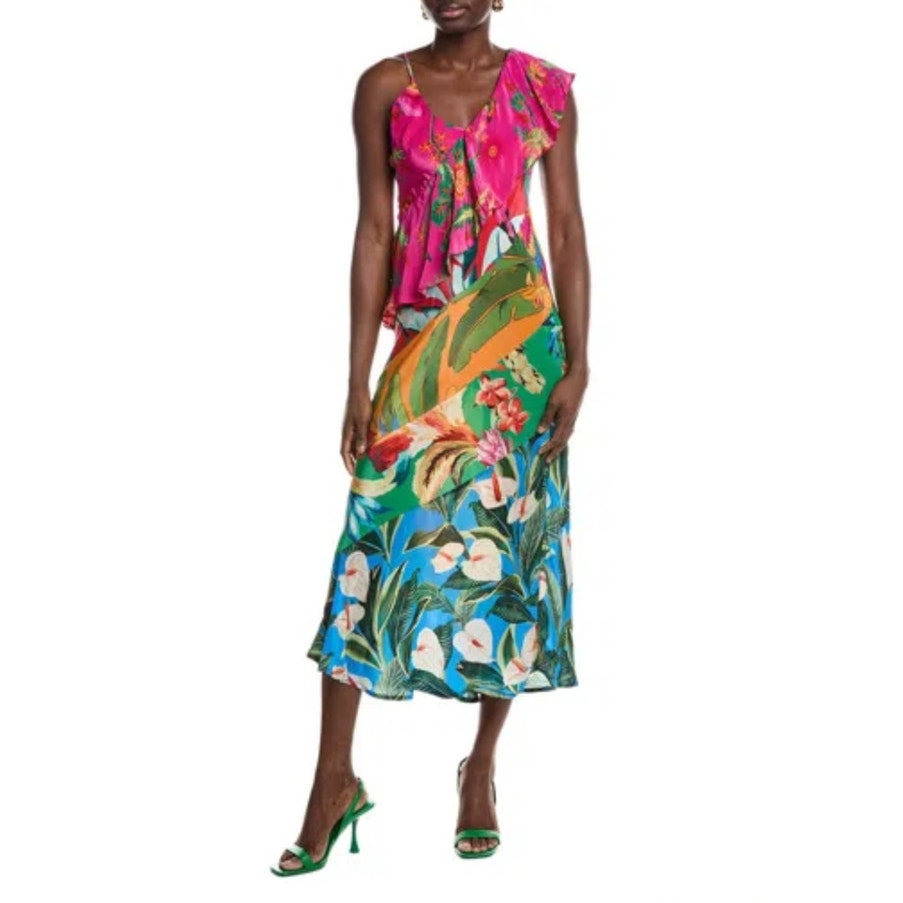 Farm Rio Mixed Flowery Ruffle Midi Dress Size Xs